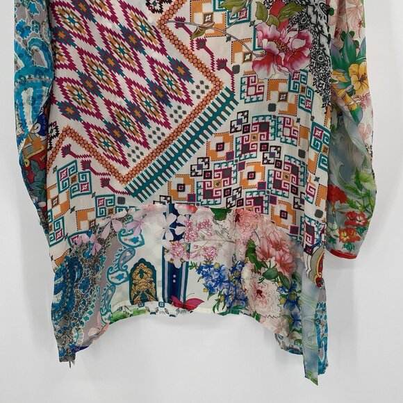 Johnny Was Large Multicolor Floral Boho Tunic Mixed Print Kimono Rayon V-Neck - Picture 11 of 11